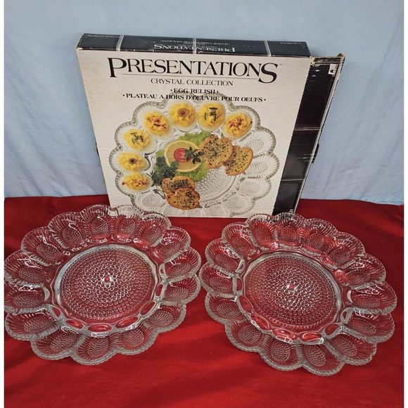 Deviled Egg Relish Platter Set Round Serving Tray 11" Hobnail VTG Indiana Glass - Picture 1 of 15